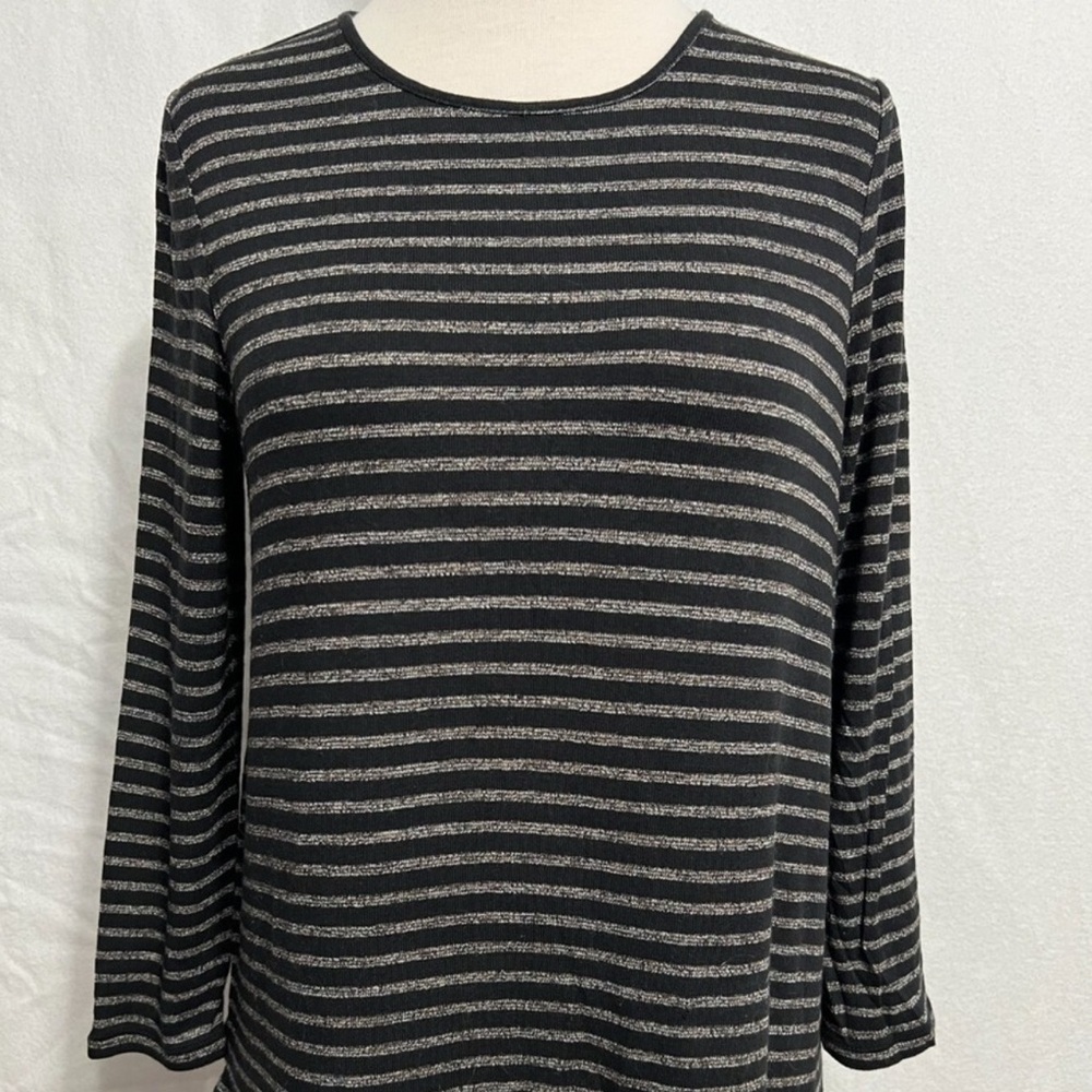 J. Jill Black and Gray Striped Long Sleeve Tee